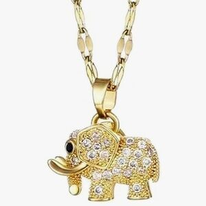 Stainless Steel Elephant Pendant Necklace in Gold Tones and embedded Zirconia
